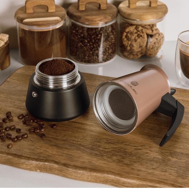 Piccolina 400 Beige Cafetera italiana fabricada en acero inoxidable de alta calidad ideal para 4 tazas de café.