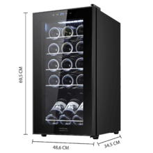 Bolero GrandSommelier 1550 Black Compressor Cave de vinhos preta com capacidade para 15 garrafas, com sistema de arrefecimento por compressor, temperatura regulável entre 5-18 ˚C e painel de controlo tátil.