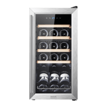 Bolero GrandSommelier 1550 Inox Compressor Cave à vin avec porte et poignée en acier inoxydable, d'une capacité de 15 bouteilles, avec compresseur de réfrigération, température réglable entre 5 et 18 ºC et panneau de contrôle tactile.
