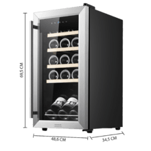 Bolero GrandSommelier 1550 Inox Compressor Vinoteca con puerta y tirador inox de 15 botellas de capacidad con sistema compresor de enfriamiento, temperatura regulable entre 5-18ºC y panel de control táctil.