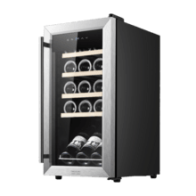 Bolero GrandSommelier 1550 Inox Compressor Cave à vin avec porte et poignée en acier inoxydable, d'une capacité de 15 bouteilles, avec compresseur de réfrigération, température réglable entre 5 et 18 ºC et panneau de contrôle tactile.