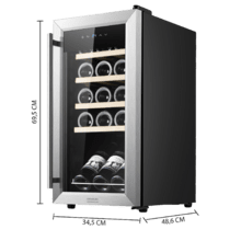 Bolero GrandSommelier 1550 Inox Compressor Cave à vin avec porte et poignée en acier inoxydable, d'une capacité de 15 bouteilles, avec compresseur de réfrigération, température réglable entre 5 et 18 ºC et panneau de contrôle tactile.