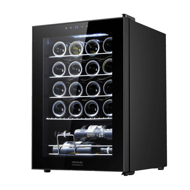 Bolero GrandSommelier 2050 Black Compressor Vinoteca en negro de 20 botellas de capacidad con sistema compresor de enfriamiento, temperatura regulable entre 5-18ºC y panel de control táctil.