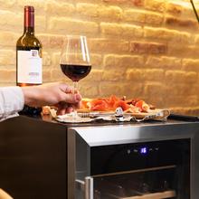 Bolero GrandSommelier 2050 Inox Compressor Weinkühlschrank mit Edelstahltür und -griff, 20 Flaschen Fassungsvermögen, mit Kompressor-Kühlsystem, einstellbarer Temperatur zwischen 5-18ºC und Touch-Bedienfeld.
