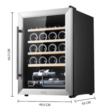 Bolero GrandSommelier 2050 Inox Compressor Weinkühlschrank mit Edelstahltür und -griff, 20 Flaschen Fassungsvermögen, mit Kompressor-Kühlsystem, einstellbarer Temperatur zwischen 5-18ºC und Touch-Bedienfeld.