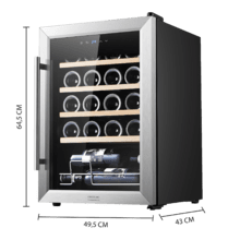 Bolero GrandSommelier 2050 Inox Compressor Cantinetta per vini con sportello e maniglia in acciaio inox, capacità di 20 bottiglie, con sistema di raffreddamento a compressore, temperatura regolabile tra 5 e 18ºC e pannello di controllo touch.