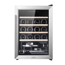 Bolero GrandSommelier 2050 Inox Compressor Weinkühlschrank mit Edelstahltür und -griff, 20 Flaschen Fassungsvermögen, mit Kompressor-Kühlsystem, einstellbarer Temperatur zwischen 5-18ºC und Touch-Bedienfeld.