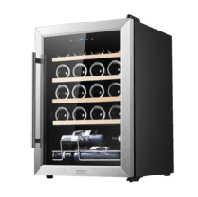 Bolero GrandSommelier 2050 Inox Compressor Vinoteca con puerta y tirador inox de 20 botellas de capacidad con sistema compresor de enfriamiento, temperatura regulable entre 5-18ºC y panel de control táctil.