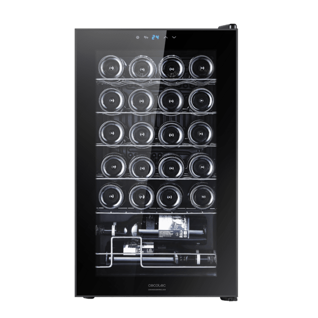 Bolero GrandSommelier 2450 Black Compressor Vinoteca en negro de 24 botellas de capacidad con sistema compresor de enfriamiento, temperatura regulable entre 5-18ºC y panel de control táctil.