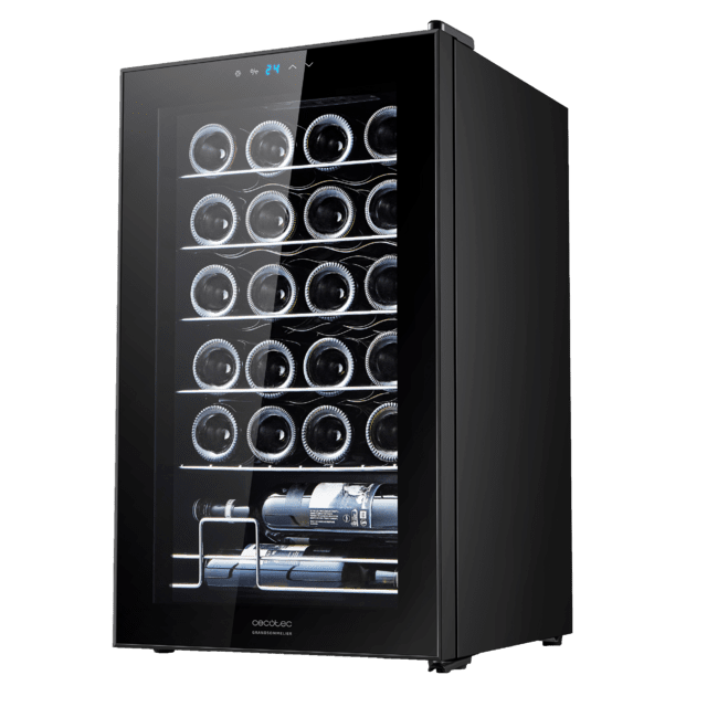 Bolero GrandSommelier 2450 Black Compressor Cave de vinhos preta com capacidade para 24 garrafas, com sistema de arrefecimento por compressor, temperatura regulável entre 5-18 ˚C e painel de controlo tátil.