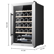 Bolero GrandSommelier 2450 Inox Compressor Vinoteca con puerta y tirador inox de 24 botellas de capacidad con sistema compresor de enfriamiento, temperatura regulable entre 5-18ºC y panel de control táctil.