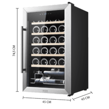 Bolero GrandSommelier 2450 Inox Compressor Cantinetta nera con capacità di 24 bottiglie con sistema di raffreddamento a compressore, temperatura regolabile tra 5 e 18 ºC e pannello di controllo touch.