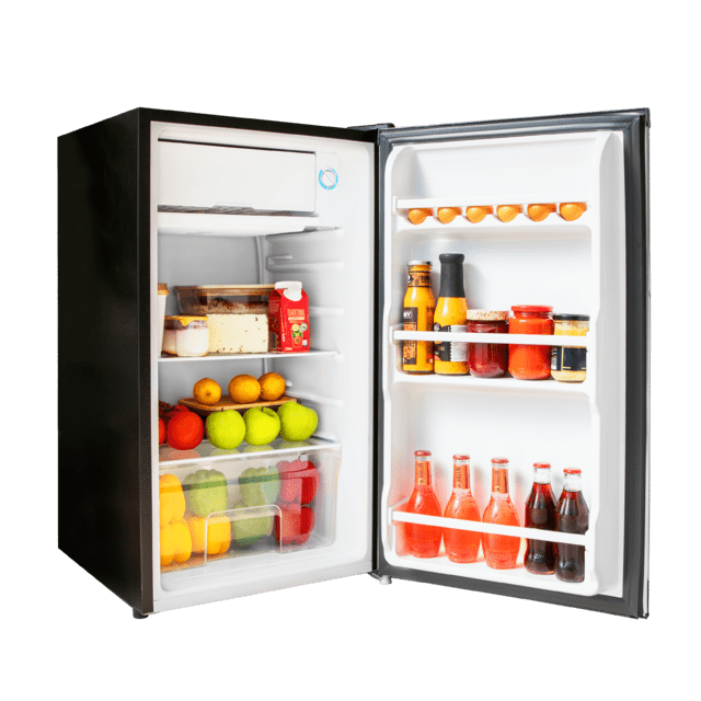 Bolero CoolMarket TT 90 Inox E Mini frigorífico inox de 83cm alto y 47cm ancho, con 90L de capacidad, control de temperatura regulable y compartimento de conservación.