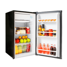 Bolero CoolMarket TT 90 Inox E Mini frigorífico inox de 83cm alto y 47cm ancho, con 90L de capacidad, control de temperatura regulable y compartimento de conservación.