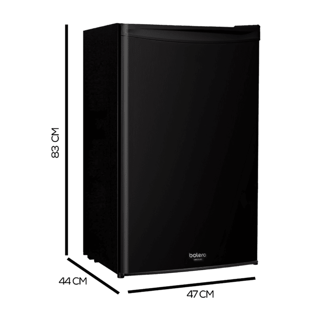 Bolero CoolMarket TT 90 Black E Mini frigorífico negro de 83cm alto y 47cm ancho, con 90L de capacidad, control de temperatura regulable y compartimento de conservación.