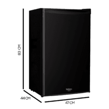 Bolero CoolMarket TT 90 Black E Mini frigorífico negro de 83cm alto y 47cm ancho, con 90L de capacidad, control de temperatura regulable y compartimento de conservación.