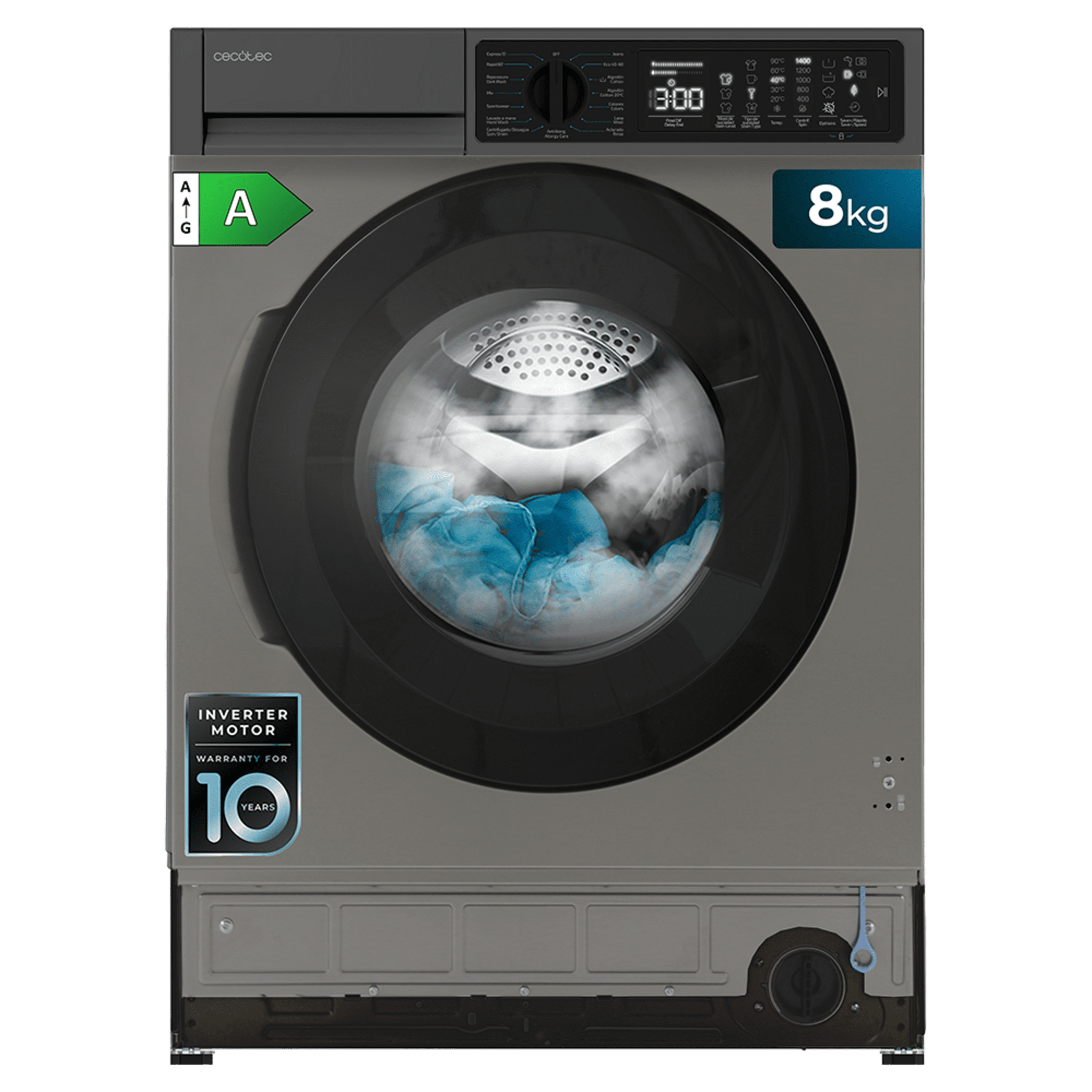 Bolero DressCode 850 BI Inverter Steel A Lavadora integrable inox de 8 kg de capacidad y 1400 rpm, 15 programas, clase A,  Motor Inverter Plus, SteamMax, Stain Match Pro, Allergy Care, Delay Start, aclarado extra, KidLock e indicador de eficiencia
