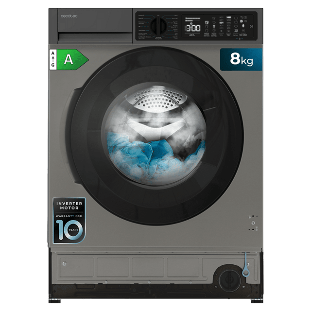 Bolero DressCode 850 BI Inverter Steel A Lavadora integrable inox de 8 kg de capacidad y 1400 rpm, 15 programas, clase A,  Motor Inverter Plus, SteamMax, Stain Match Pro, Allergy Care, Delay Start, aclarado extra, KidLock e indicador de eficiencia