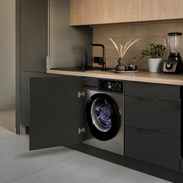 Bolero DressCode 850 BI Inverter Steel A Máquina de lavar roupa de encastre inox de 8 kg, 1400 rpm, 15 programas, classe A, motor Inverter Plus, SteamMax, Stain Match Pro, Allergy Care, Delay Start, enxaguamento extra, KidLock e indicador de eficiência.