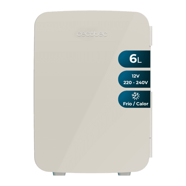 Bolero MiniCooling 6L Bahamas Beige Frigorifero MiniCooling Bahamas Beige da 6 litri, funzionamento a 12-220 V, compatibile con auto e camper, funzione di raffreddamento e riscaldamento con intervallo di temperatura da 5 a 65 °C e trasporto facile.