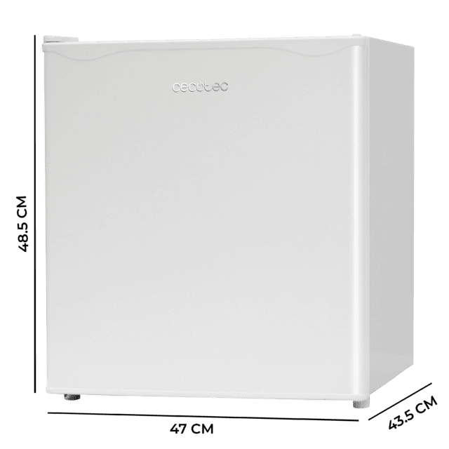 GrandCooler 20000 SilentCompress White E Mini réfrigérateur blanc, compartiment congélateur intérieur, capacité de 46 litres, 48,7 cm de large et 48 cm de haut, porte réversible, fonctionnement cyclique, classe énergétique E