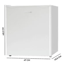 GrandCooler 20000 SilentCompress White E Mini Frigorífico blanco, compartimento congelador interior, capacidad de 46 Litros, 48,7 de ancho y 48 cm de alto, puerta reversible, funcionamiento cíclico, clase energética E