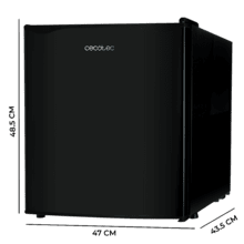 GrandCooler 20000 SilentCompress Black E Mini Frigorífico negro, compartimento congelador interior, capacidad de 46 Litros, 48,7 de ancho y 48 cm de alto, puerta reversible, funcionamiento cíclico, clase energética E