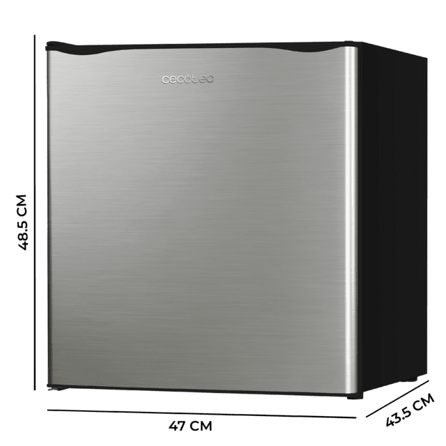 GrandCooler 20000 SilentCompress Inox E Mini Frigorífico acero inoxidable, compartimento congelador interior, capacidad de 46 Litros, 47 de ancho y 48.5 cm de alto, puerta reversible, funcionamiento cíclico, clase energética E