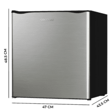 GrandCooler 20000 SilentCompress Inox E Mini Frigorífico acero inoxidable, compartimento congelador interior, capacidad de 46 Litros, 47 de ancho y 48.5 cm de alto, puerta reversible, funcionamiento cíclico, clase energética E