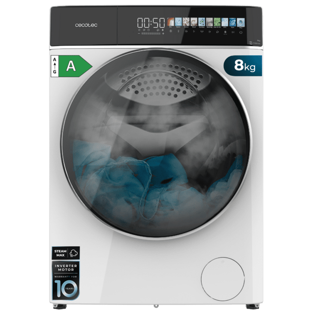 Bolero DressCode 8900 Inverter FullColor A Lavadora de carga frontal blanca de 8 kg de capacidad y 1400 rpm, Pantalla FullColor 10,3", 11 programas, Motor Inverter Plus, SteamMax, Clase A, Sanitize, OnSmart, Fuzzy Logic, Smooth Wash, Goma Antibacteriana y Drum Clean Plus