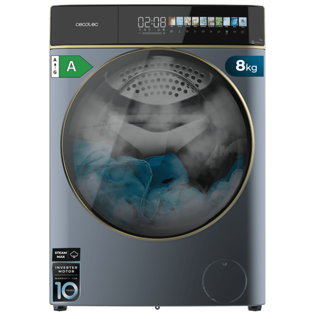 Bolero DressCode 8900 Inverter FullColor Ice Blue A Lavadora de carga frontal ice blue de 8 kg de capacidad y 1400 rpm, Pantalla FullColor 10,3", 11 programas, Motor Inverter Plus, SteamMax, Clase A, Sanitize, OnSmart, Fuzzy Logic, Smooth Wash y Goma Antibacteriana