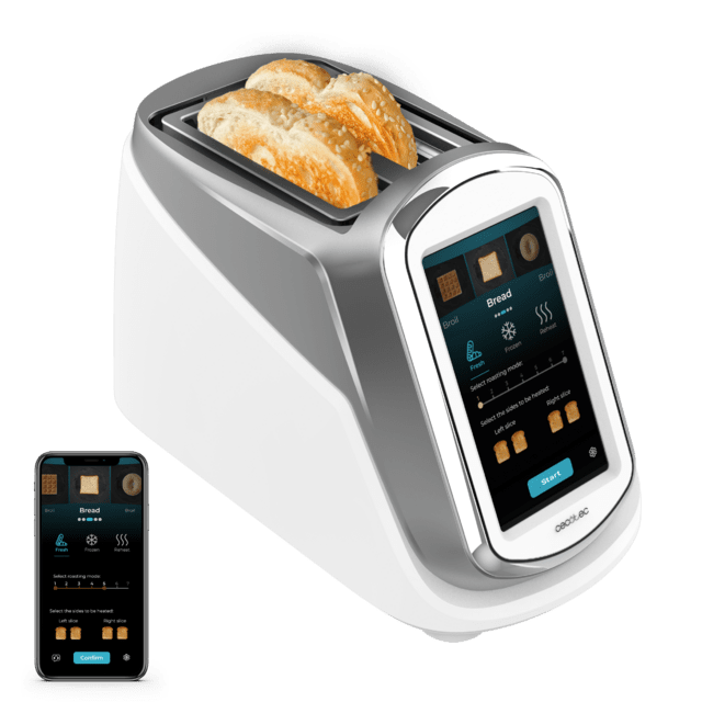 ToastPad Double Pro Screen Tostapane con touch screen LCD da 7'', controllo intelligente, connettività wifi e potenza di 1400W. Controllo individuale dei pannelli di riscaldamento, impostazione personalizzata del tempo e fino a 7 livelli di doratura per risultati perfetti.