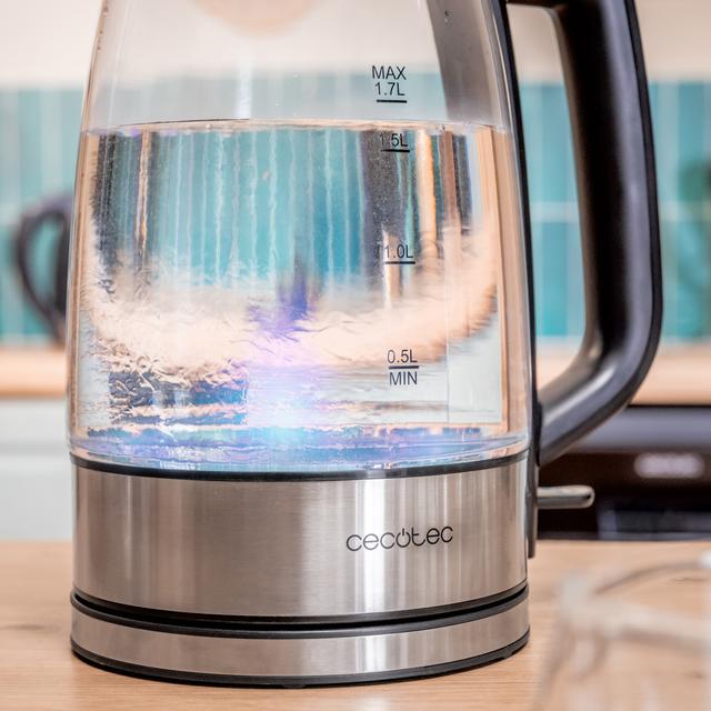 ThermoSense 340 Clear Hervidor de agua de 1,7 litros, cuerpo de vidrio de borosilicato de alta calidad con 2200 W.