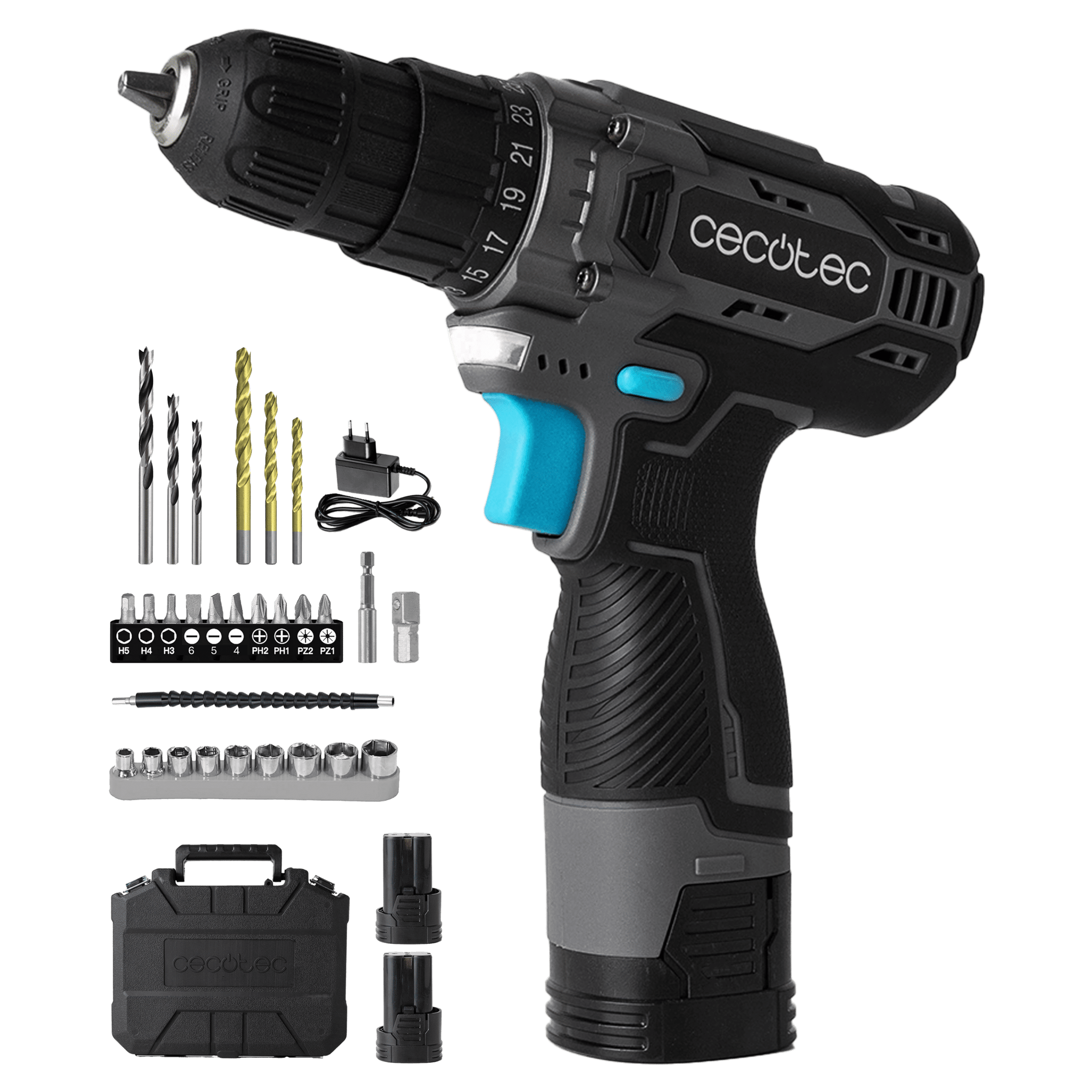 PowerForce 1620 Easy Hand Perceuse-visseuse avec deux batteries de 16 V et 2000 mAh chacune. Puissance élevée pour le perçage, le vissage ou le taraudage de tout matériau. Vitesse de 1500 tr/min et couple de 38 Nm réglable sur 25+1 niveaux. Mallette et différents accessoires inclus.