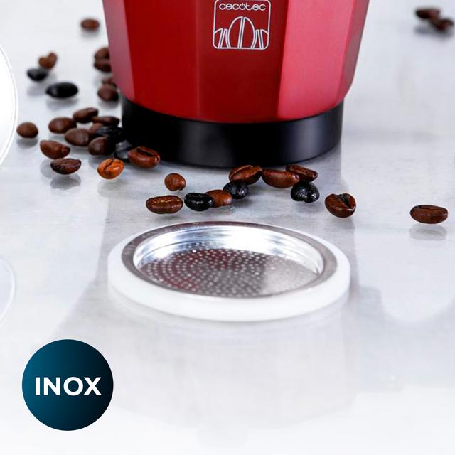 Mokclassic 300 Red Italienische Aluminium-Kaffeekocher mit einem Fassungsvermögen von 3 Tassen Kaffee in roter Farbe, geeignet für verschiedene Zubereitungsarten und leicht zu reinigen.