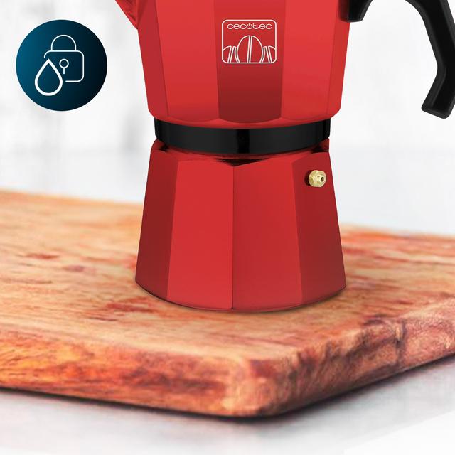 Mokclassic 300 Red Cafeteira italiana de alumínio com capacidade para 3 chávenas de café, cor vermelho, fácil de limpar e apta para todo o tipo de fogões.