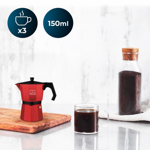 Mokclassic 300 Red Cafeteira italiana de alumínio com capacidade para 3 chávenas de café, cor vermelho, fácil de limpar e apta para todo o tipo de fogões.