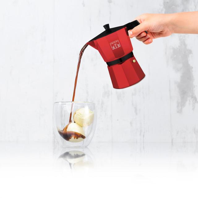 Mokclassic 300 Red Cafeteira italiana de alumínio com capacidade para 3 chávenas de café, cor vermelho, fácil de limpar e apta para todo o tipo de fogões.