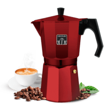 Mokclassic 600 Red Cafetera italiana de aluminio con capacidad para 6 tazas de café en color rojo, apta para todo tipo de cocinas y fácil de limpiar.