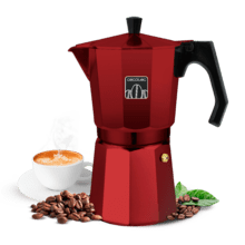 Mokclassic 900 Red Cafetière italienne rouge en aluminium avec capacité pour remplir jusqu’à 9 tasses de café. Convient à tous types de cuisines et est facile à nettoyer.