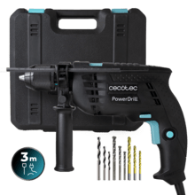 PowerDrill 850 Keyless Elektrischer Bohrhammer 850 W mit Hammer. 13 mm Metall-Bohrfutter. Hohe Drehzahl von 4800 U/min und Hammer mit 46000 Schlägen pro Minute. Beinhaltet einen Koffer mit 9 Bohrern und einen Hilfsgriff.