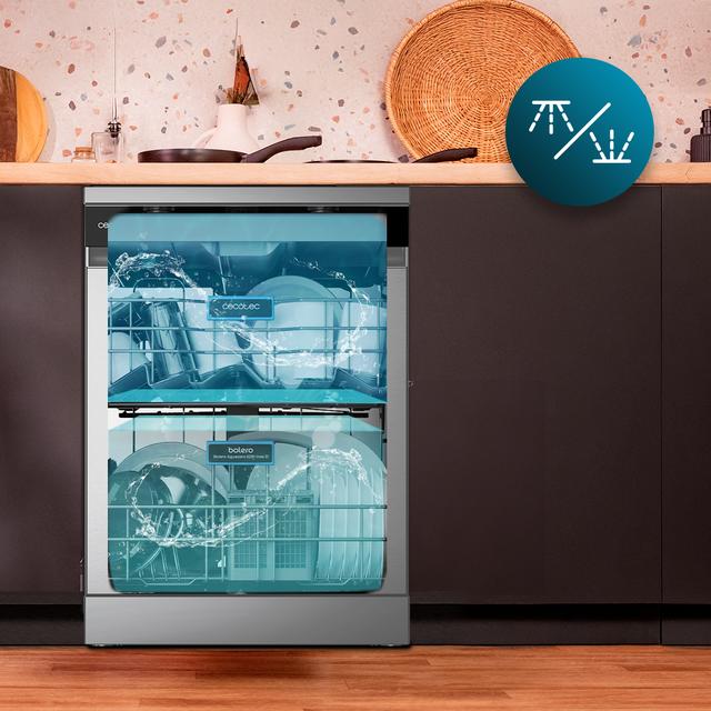 Bolero Aguazero 6210 Inox D Bolero Máquina de lavar louça 60cm em aço inoxidável, 15 talheres, Classe D, tela FullColor XXL, Terceira bandeja, 14 programas, Lavagem de zona dupla, Aquastop eletrônico, Dry+, Bandeja ajustável, AutoClean, Meia carga, Início retardado e Bloqueio para crianças .