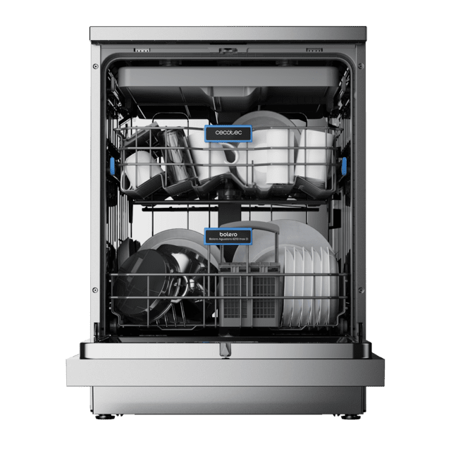 Bolero Aguazero 6210 Inox D Bolero Máquina de lavar louça 60cm em aço inoxidável, 15 talheres, Classe D, tela FullColor XXL, Terceira bandeja, 14 programas, Lavagem de zona dupla, Aquastop eletrônico, Dry+, Bandeja ajustável, AutoClean, Meia carga, Início retardado e Bloqueio para crianças .