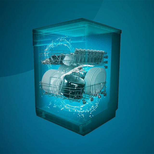 Bolero Aguazero 6800 Inox A Lavavajillas diseñado para 14 cubiertos, con Clase A y el avanzado Motor Inverter Plus Duo. Disfruta de 8 programas versátiles, incluyendo Smart ProWash  y SteamMax, junto con el BlueWater System. Optimiza cada ciclo con Eco FlexWash y Comfort Wash, mientras el filtro antibacteriano y el programa AutoClean mantienen la higiene. La tecnología Dual Zone Wash, la función Half Load y la comodidad del Delay Start hacen una experiencia superior.