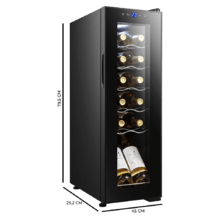 Bolero GrandSommelier 1250 CoolCrystal Compressor Weinkühlschrank freistehend, Fassungsvermögen 12 Flaschen, Temperatureinstellung 8-18°C, 25 cm breit und 79,5 cm hoch, Holzeinlegeböden, Touch-Display und LED-Innenbeleuchtung.