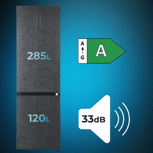 Bolero CoolMarket Combi 405 WL Elite Onyx Stone A - Frigorífico Combi Onyx Stone con interior Elite Grey y MAX INSIDE, Full LED Wall, Fresh Flex, FlexiRacks, Display Full Color, Total NoFrost, Puerta Reversible, Compresor Inverter Plus, Ultra Silencioso 33dB, Modo ECO, Ultra Fast Freezing, Fast Cooling, Clase Energética A.