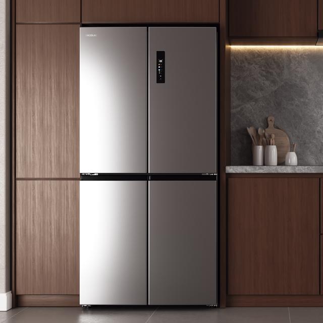 Bolero CoolMarket 4D 503 Inox E Frigorífico 4 Puertas Inox, 503 Litros, 177.5x85.3x69.8cm, Clase E, Compresor Inverter, Interior Gris, MetalFlexCooling, Cajón Temperatura Variable 0ºC a 7ºC, Cajón Regulación Humedad, Display a Color, NoFrost, MultiAirFlow, FastCooling, FastFreezing, Alarma, Modo ECO, Luz LED