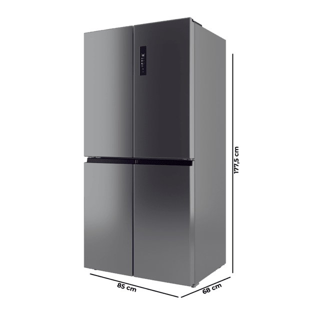 Bolero CoolMarket 4D 503 Inox E Frigorífico 4 Puertas Inox, 503 Litros, 177.5x85.3x69.8cm, Clase E, Compresor Inverter, Interior Gris, MetalFlexCooling, Cajón Temperatura Variable 0ºC a 7ºC, Cajón Regulación Humedad, Display a Color, NoFrost, MultiAirFlow, FastCooling, FastFreezing, Alarma, Modo ECO, Luz LED