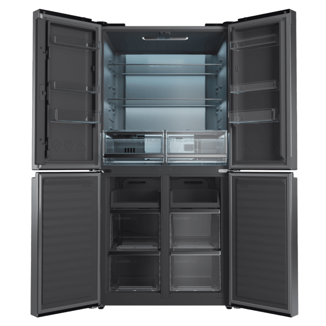 Bolero CoolMarket 4D 503 Inox E Frigorífico 4 Puertas Inox, 503 Litros, 177.5x85.3x69.8cm, Clase E, Compresor Inverter, Interior Gris, MetalFlexCooling, Cajón Temperatura Variable 0ºC a 7ºC, Cajón Regulación Humedad, Display a Color, NoFrost, MultiAirFlow, FastCooling, FastFreezing, Alarma, Modo ECO, Luz LED
