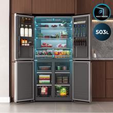 Bolero CoolMarket 4D 503 Inox E Frigorífico 4 Puertas Inox, 503 Litros, 177.5x85.3x69.8cm, Clase E, Compresor Inverter, Interior Gris, MetalFlexCooling, Cajón Temperatura Variable 0ºC a 7ºC, Cajón Regulación Humedad, Display a Color, NoFrost, MultiAirFlow, FastCooling, FastFreezing, Alarma, Modo ECO, Luz LED